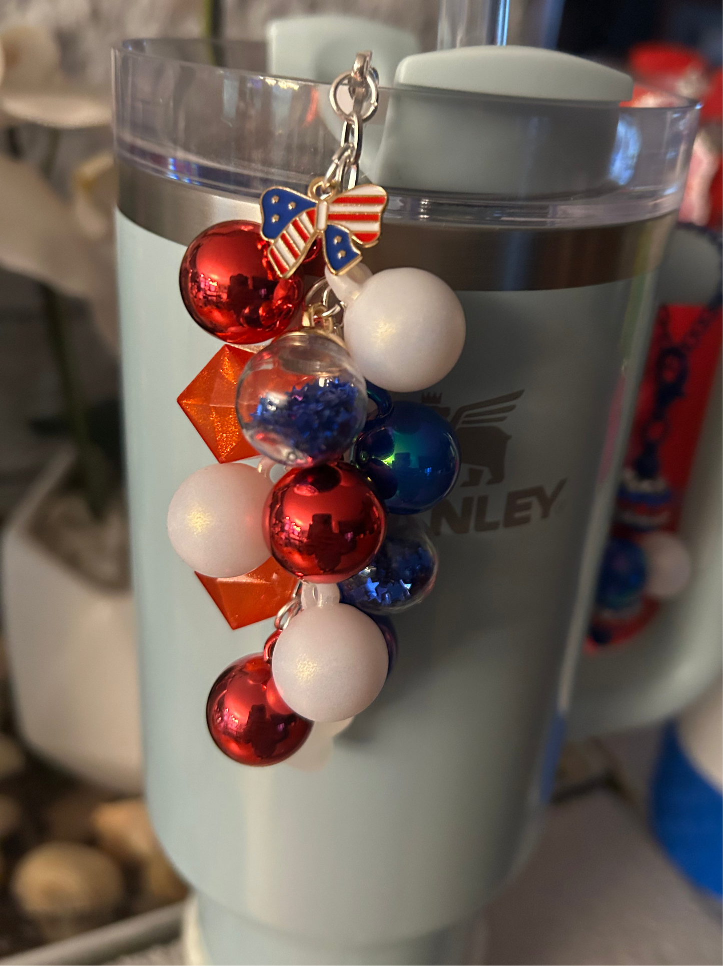 Patriotic Inspired Straw Dangle and Handle Charm