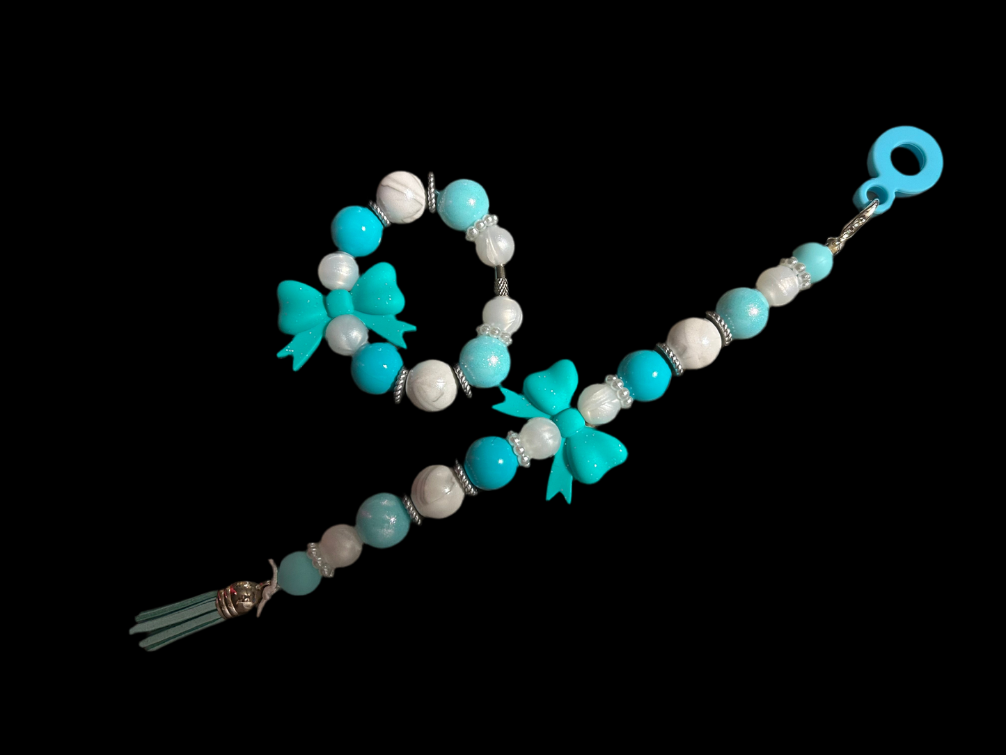 Blue Bow Straw Topper Dangle Charm and Handle Charm Set