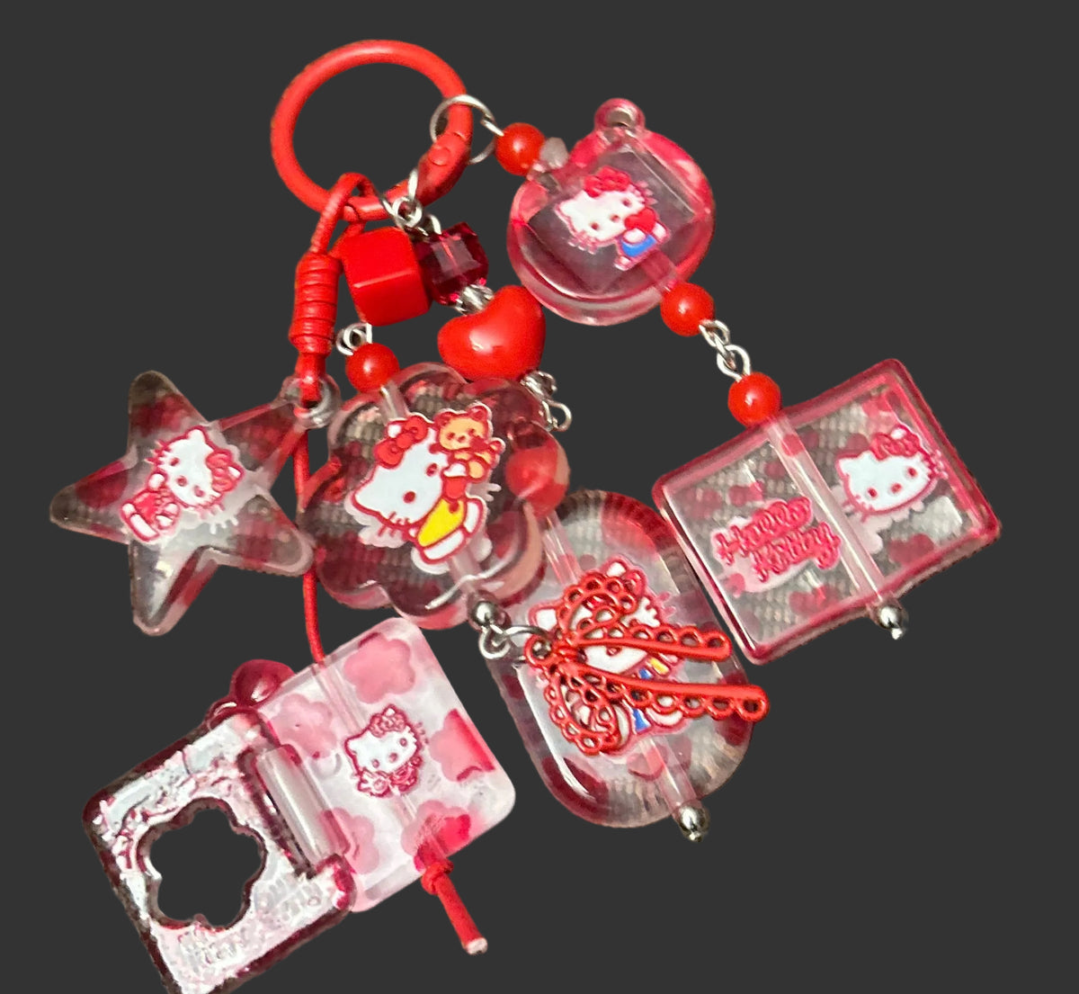 Kitty Straw Topper Bag Key Charm