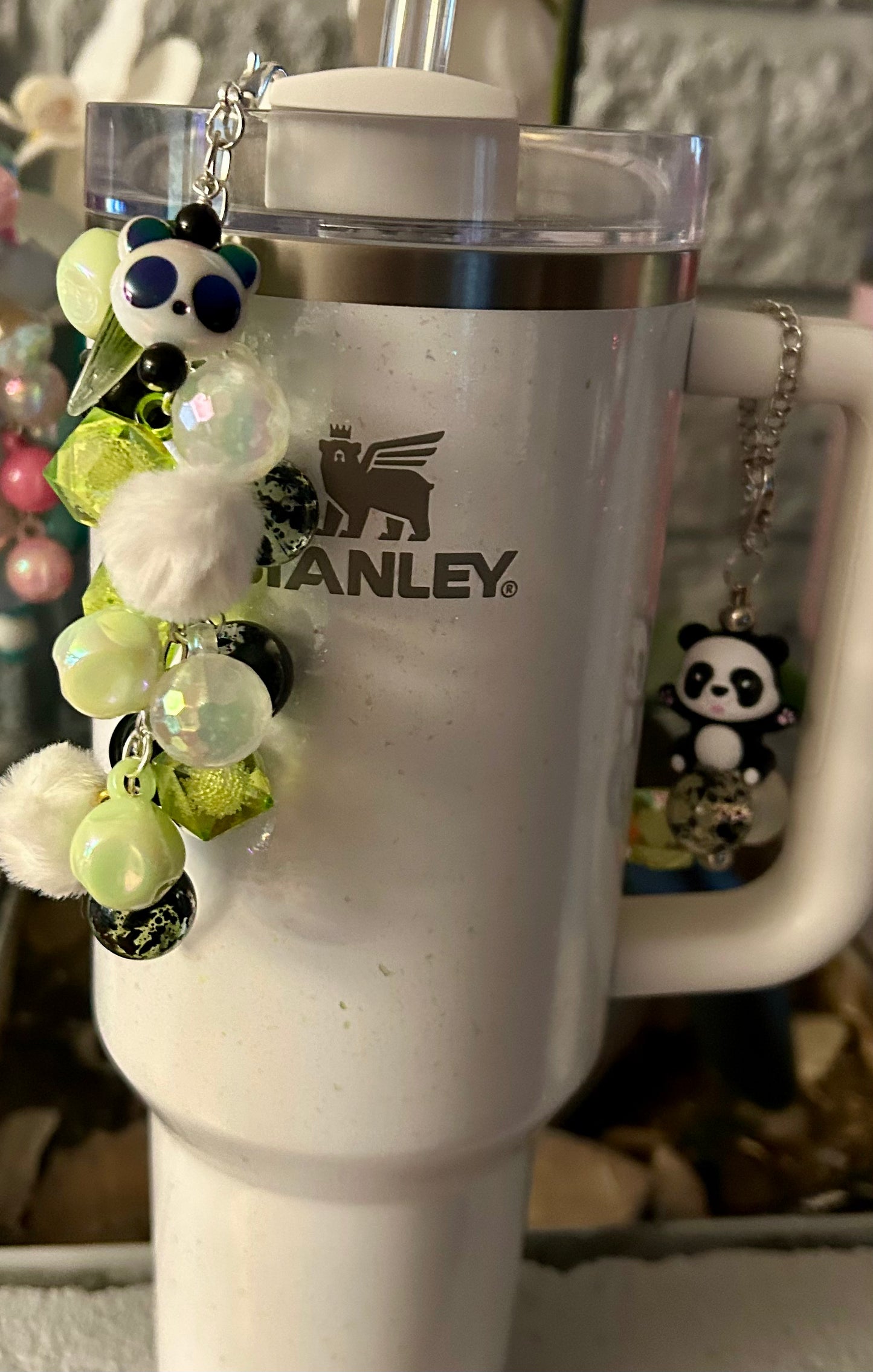 Panda Inspired Straw Dangle and Handle Charm