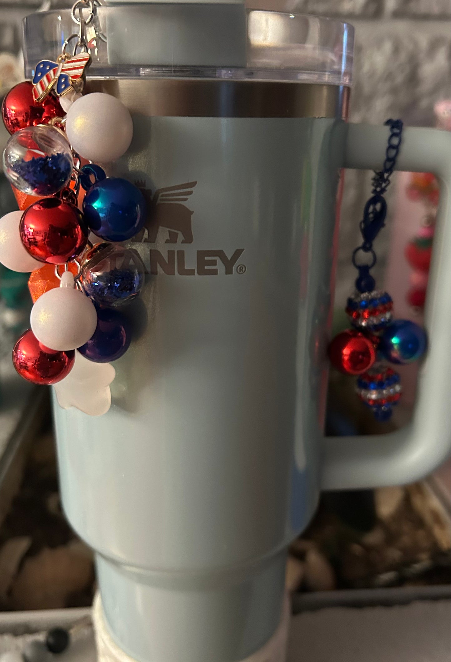 Patriotic Inspired Straw Dangle and Handle Charm