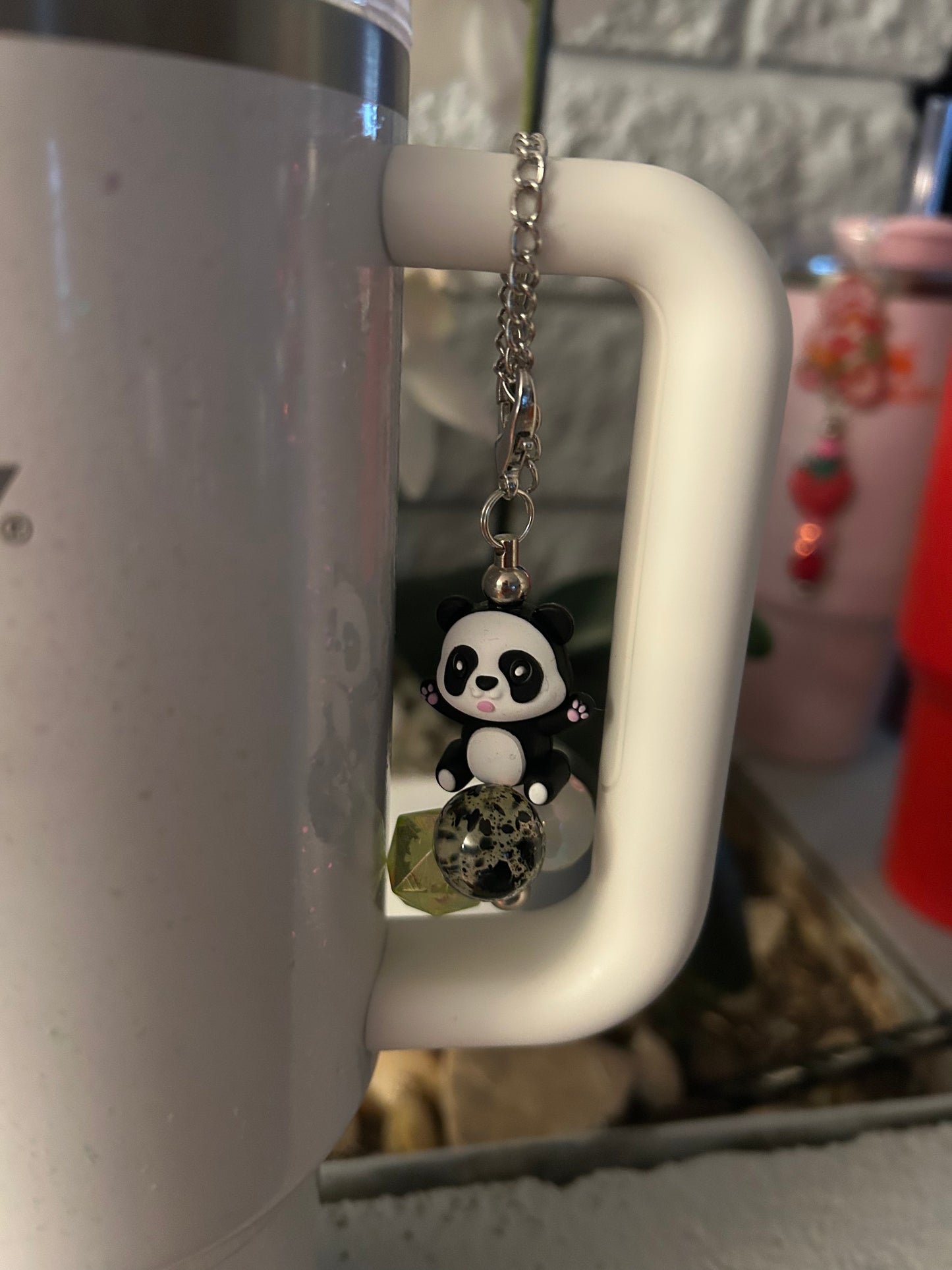 Panda Inspired Straw Dangle and Handle Charm