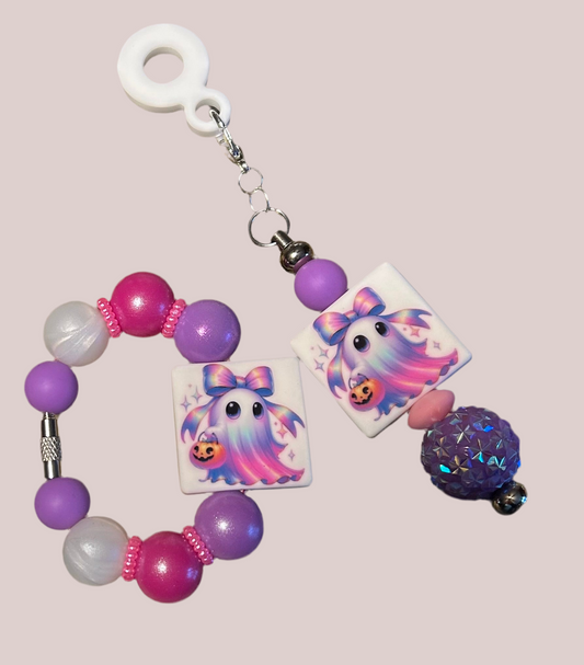 Ghost Straw Dangle and Handle Charm Topper Set