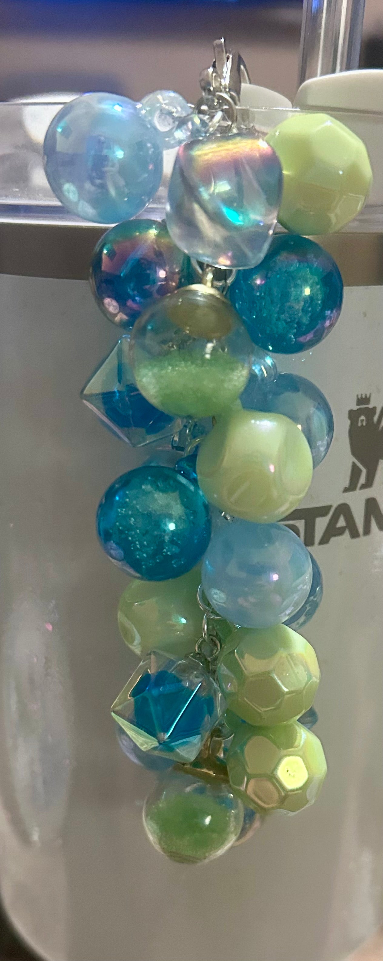 Blue Green Bead Straw Dangle