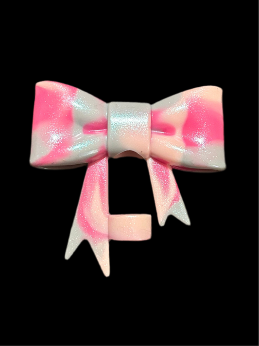 Pink Grey Swirl Bow Straw Topper
