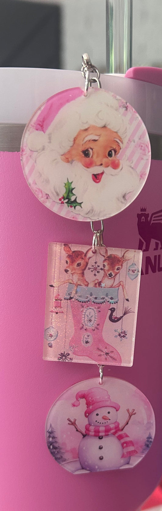 Pink Christmas Straw Topper Dangle Charm