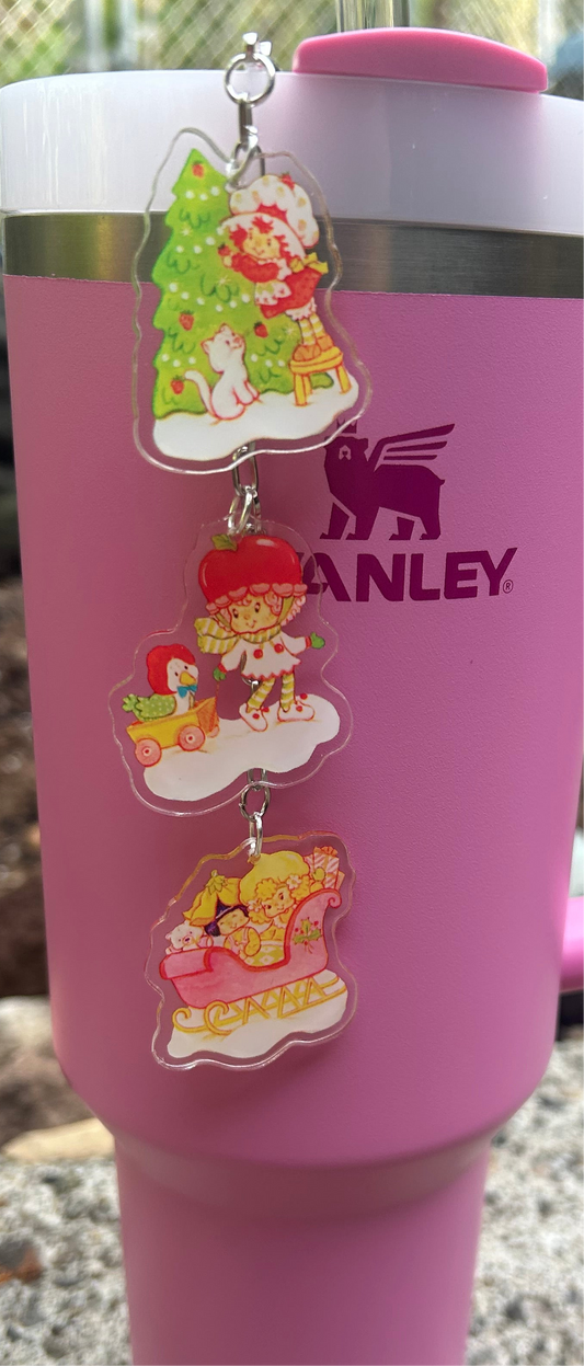 Strawberry Girl Straw Topper Dangle Charm