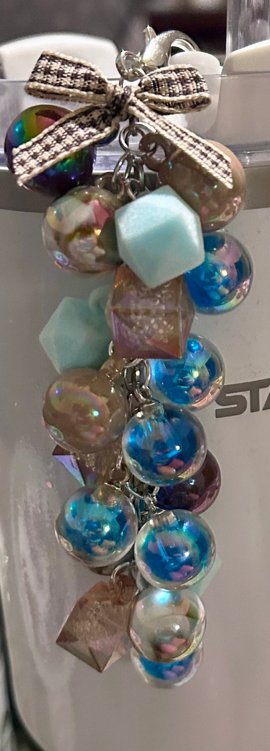 Blue Brown Bead Straw Dangle