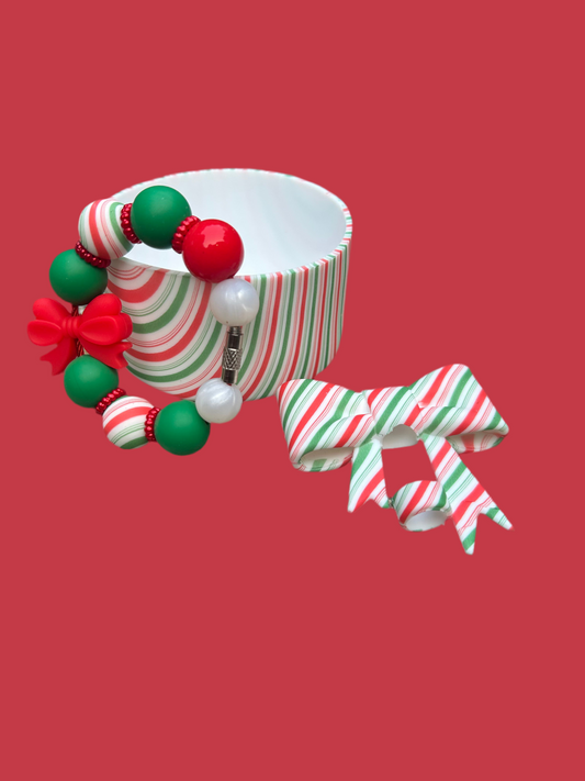 Christmas Boot and Straw Topper and Handle Charm Topper Set