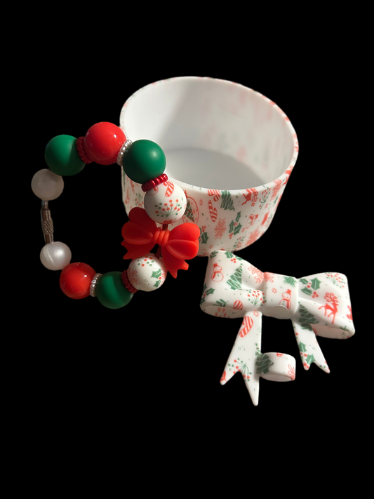 Christmas Boot and Straw Topper and Handle Charm Topper Set