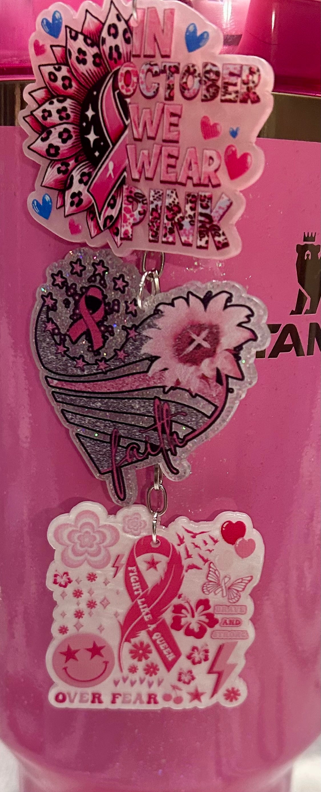 Pink Ribbon Straw Topper Dangle Charm