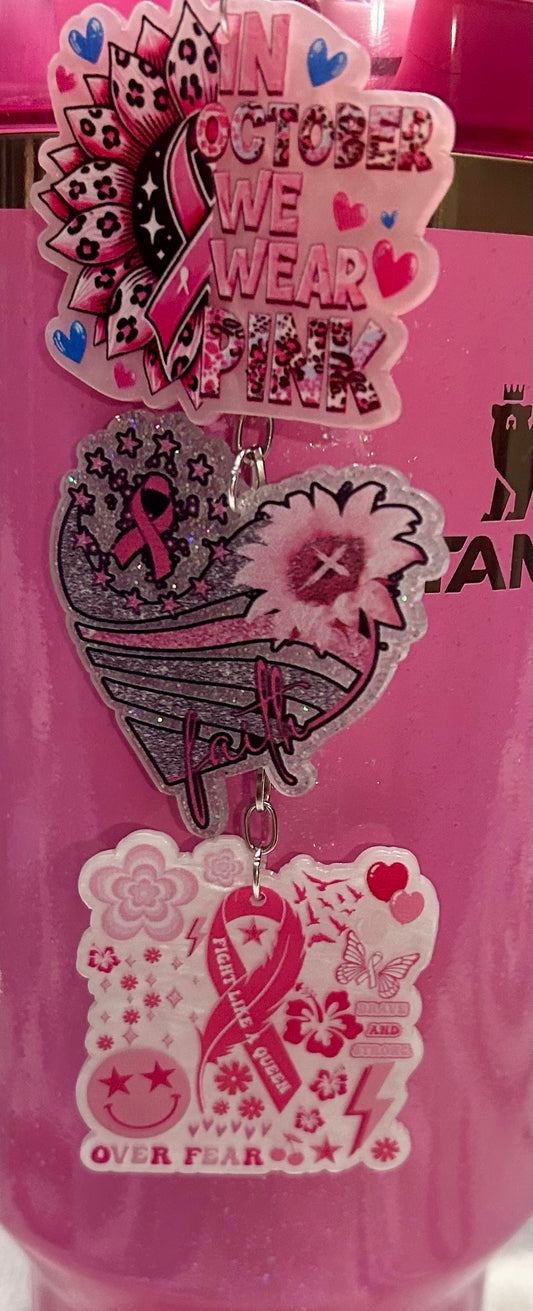 Pink Ribbon Straw Topper Dangle Charm