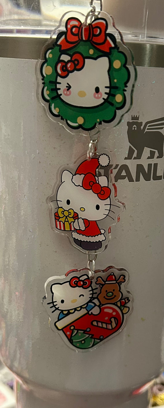 Christmas Cat Straw Topper Dangle Charm