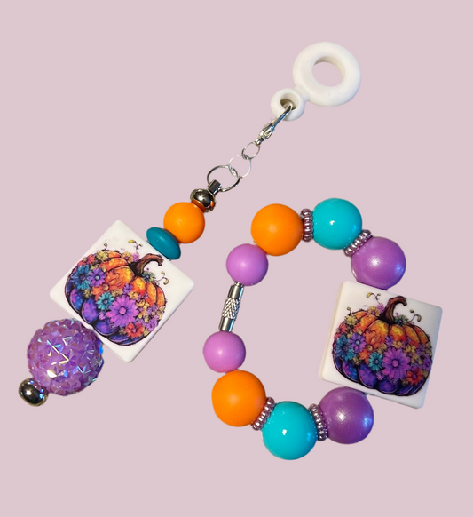 Pumpkin Straw Dangle and Handle Charm Topper Set